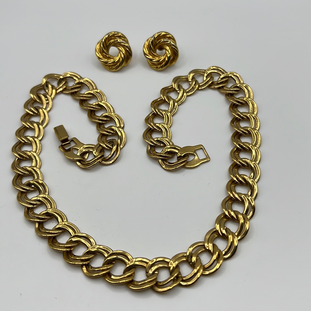 Vintage Chain Link Necklace, Earrings